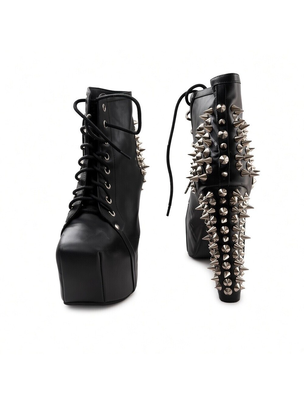 Jeffrey Campbell Spike Platform Boots Black Leather Silver Spikes Womens Size 10